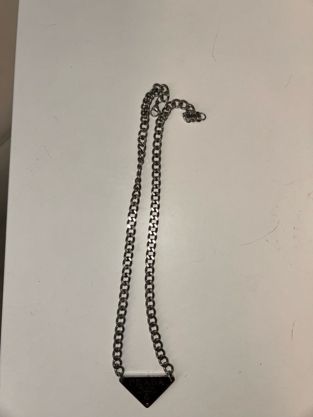 Prada Silver-Tone Triangle Logo Chain Necklace - Picture 2 of 3